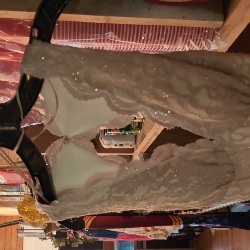 Stunning Champagne Floor Length Gown by Morgan & Co. Sparkle Lace